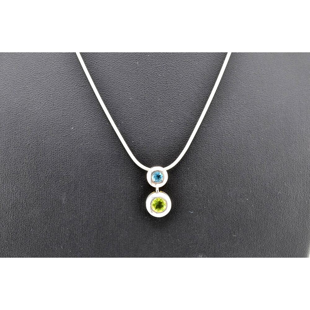 Vintage 925 Italy Sterling Silver Gemstone Pendant Necklace